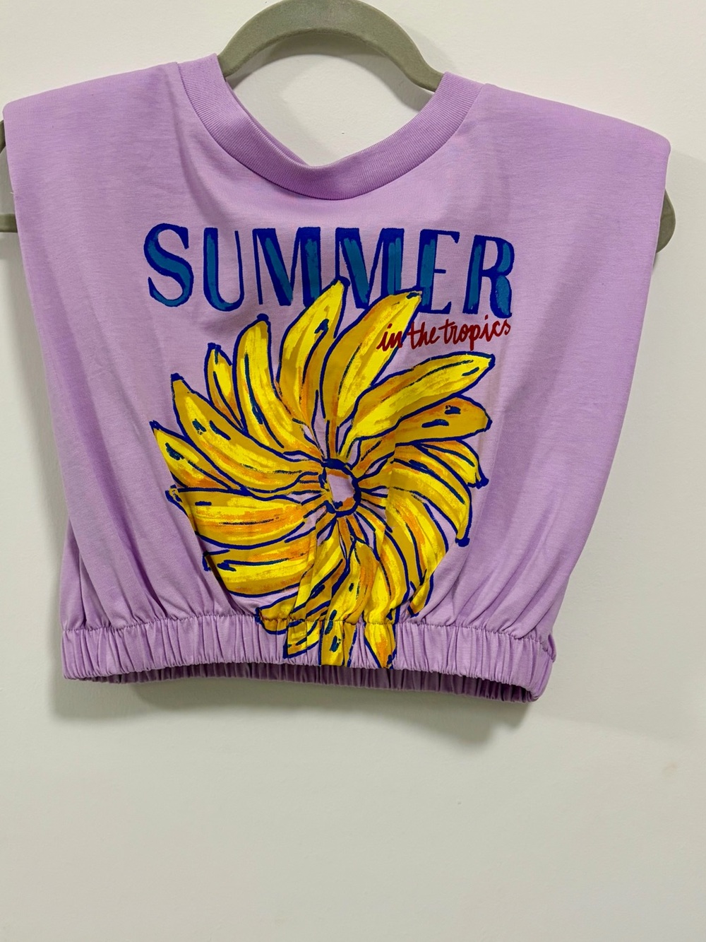 FARM Rio Lavender Crop Top with Yellow Floral 'SUMMER' Graphic